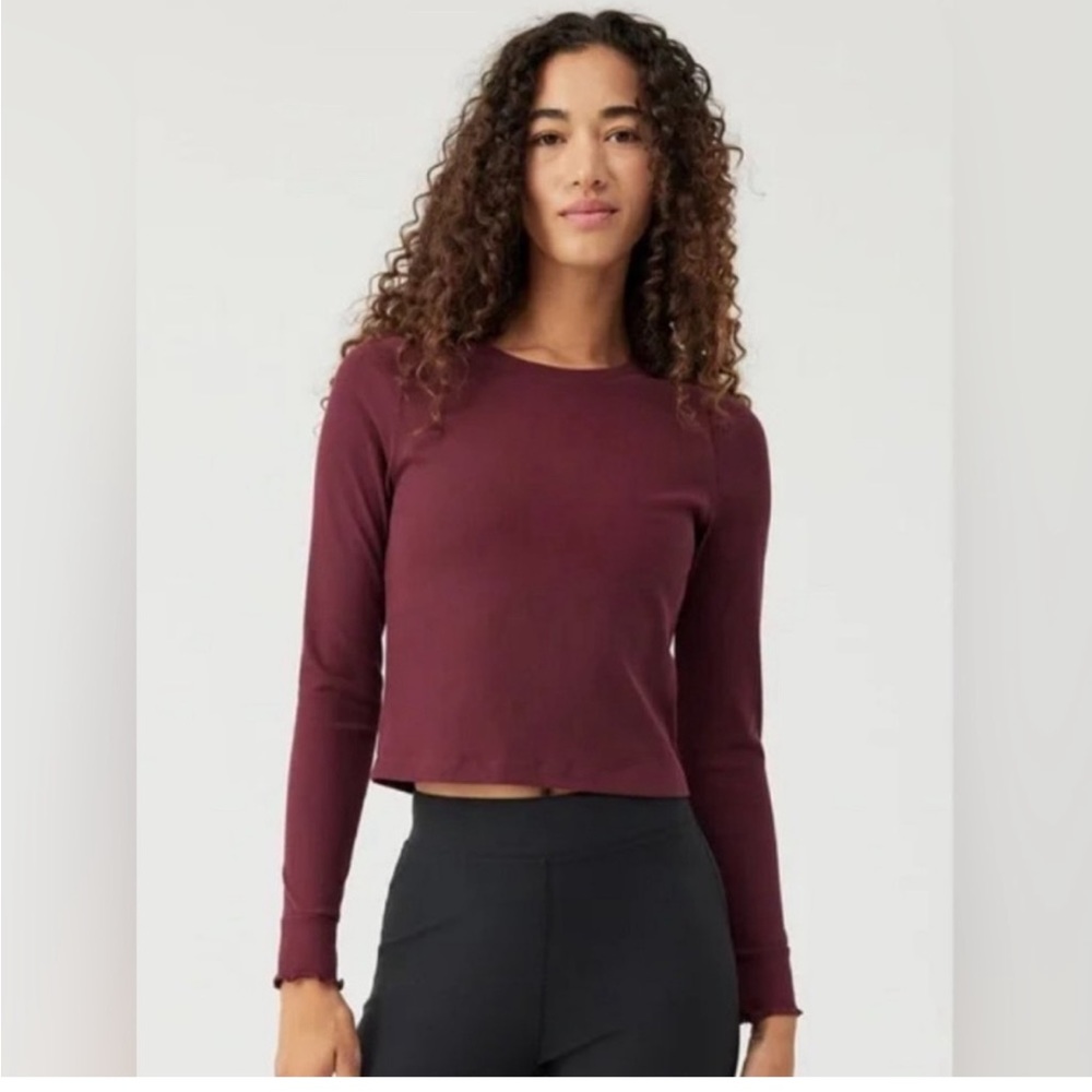 Outdoor Voices NWT Rib Longsleeve Shiraz Red Ribbed Cropped Tee Size XXL